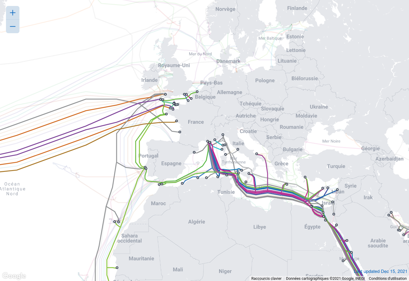 Câbles sous-marins connectés à la France